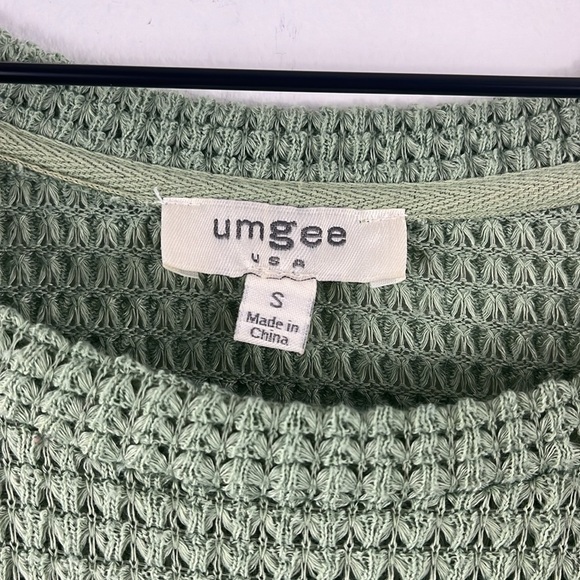 Umgee Green Waffleknit Boxy Cuff Sleeve Boho Oversize Top Womens Size S - Picture 3 of 7